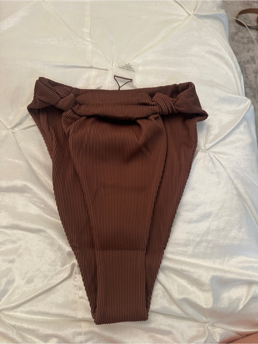 Sanori swim basalu bottoms Ribbed High-Waist Bikini Bottom in Chocolate Brown